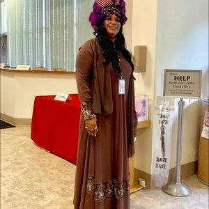 Brown long gown dress printed on both sides